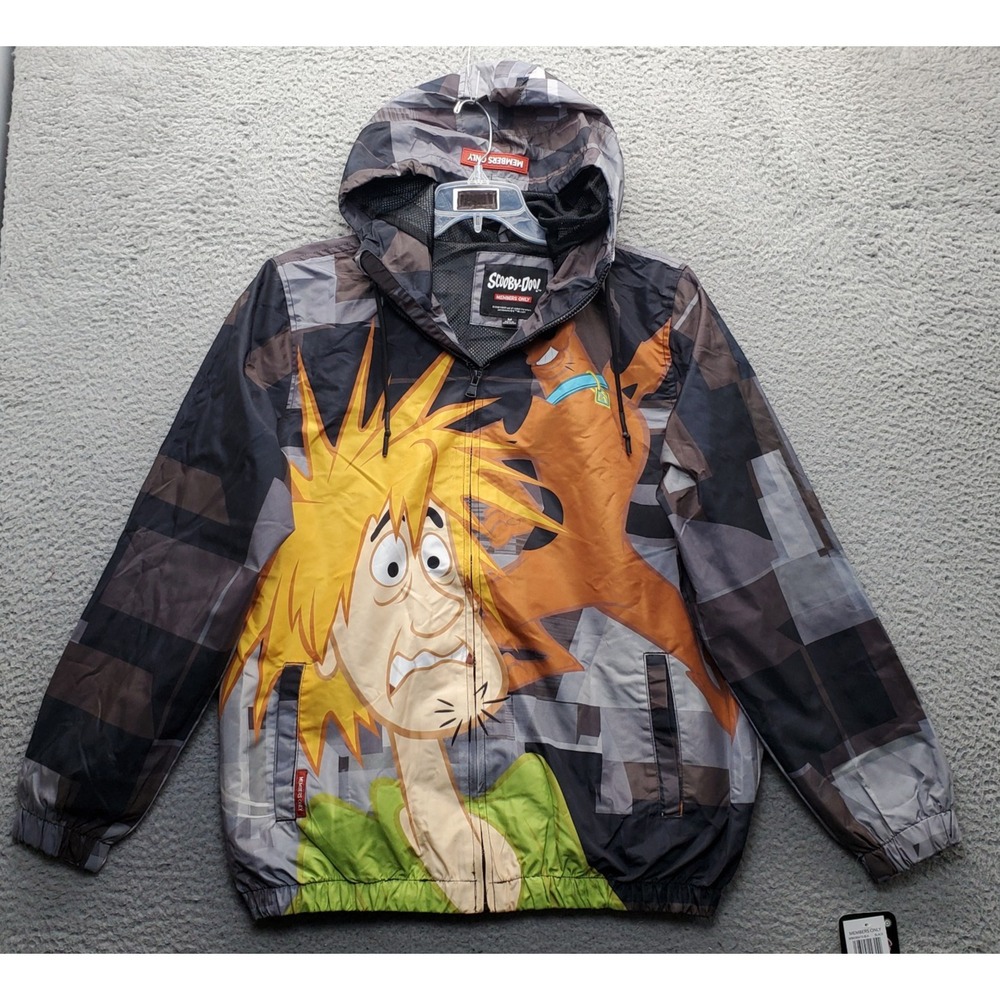 Members Only Windbreaker Jacket Mens Medium Multi Scooby Doo Shaggy Print Zip Up